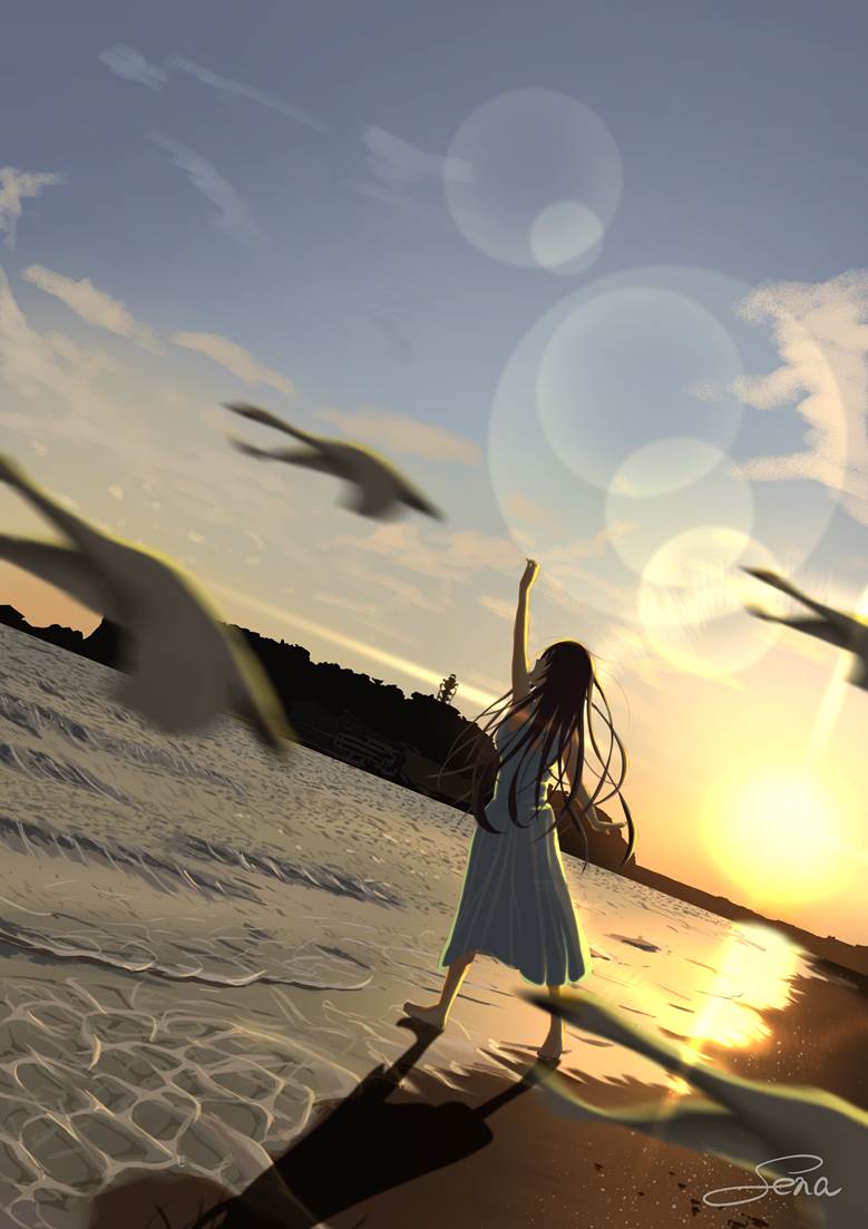 白鸟は夕凪に踊るsena的pixiv连衣裙少女插画图片