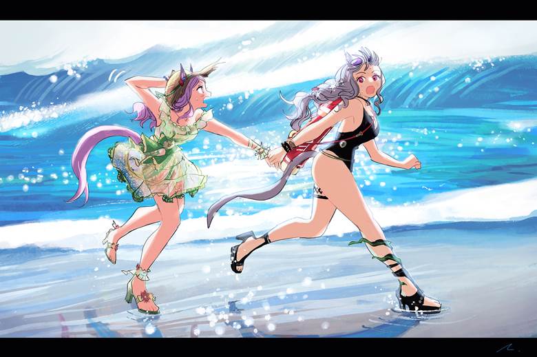 Gold Ship/Mejiro, 赛马娘Pretty Derby, Gold Ship (UMPD), 目白麦昆（赛马娘）, swimming in the sea, 沉默时是美人，说话时是怪人，奔跑时是不沉舰