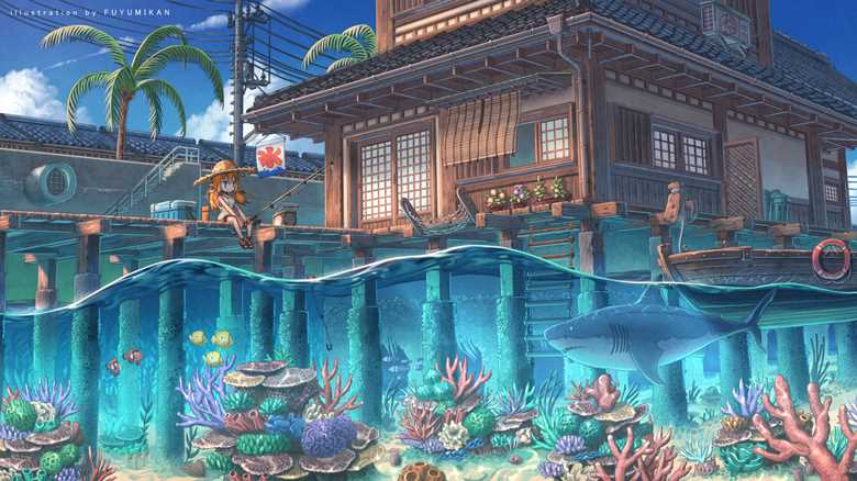 original, scenery, background, creation, partially in water, coral reef, concept art