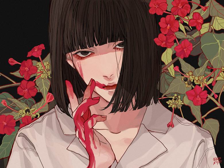 原创, 复古, bob cut, Bob Cut Hair Boys, sanpaku eyes, straight fringe