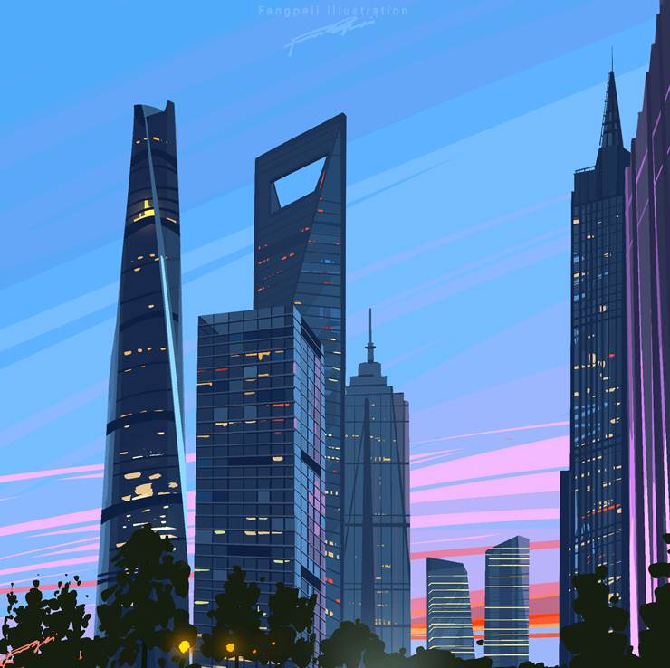 City|插画师Fangpeii的天空插画图片