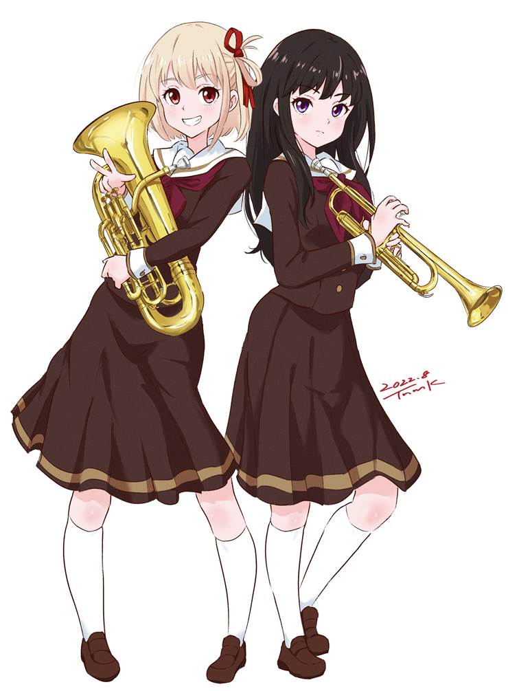 莉可丽丝, 莉可丽丝, 吹响吧！上低音号, Nishikigi Chisato, 井之上泷奈, 交换服装, uniform, bob, 黑长直, 白筒袜