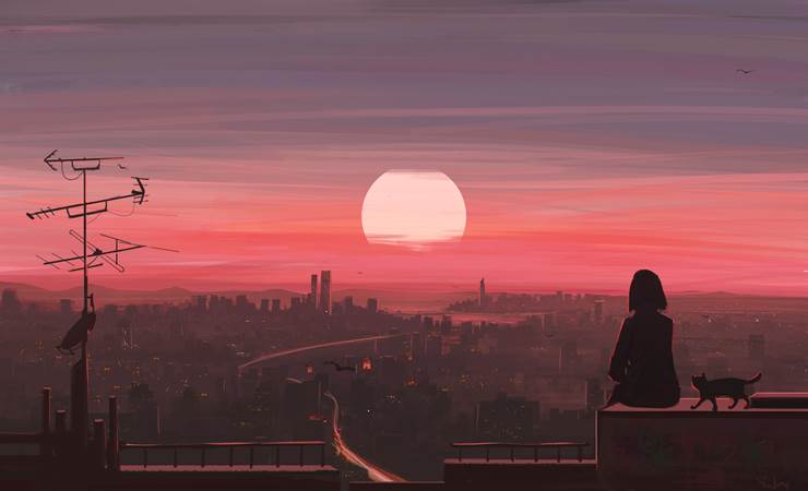 风景, scenery, wallpaper, background, 云, castle town, girl, starry sky