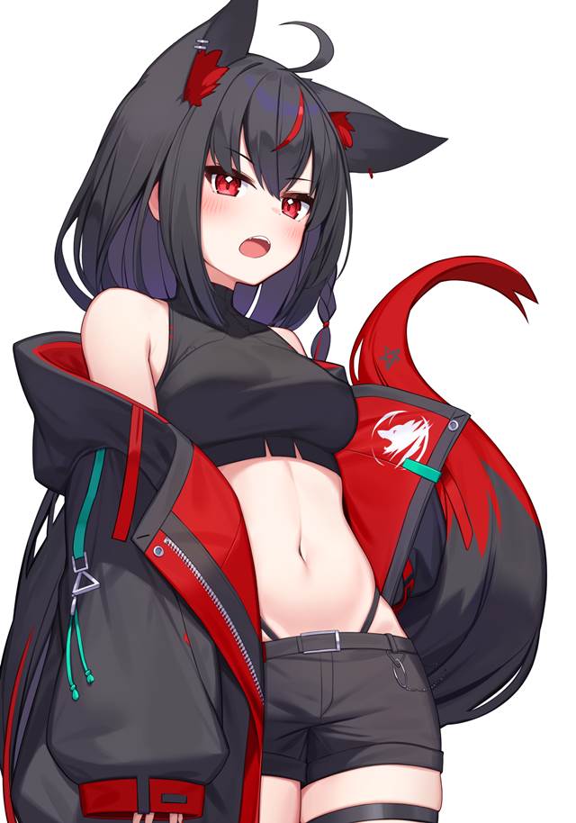 虚拟主播, Hololive, 白上吹雪, 白上吹雪同人, 黑上吹雪, 没穿胸罩, fox ears, 让人想摸个够的肚子