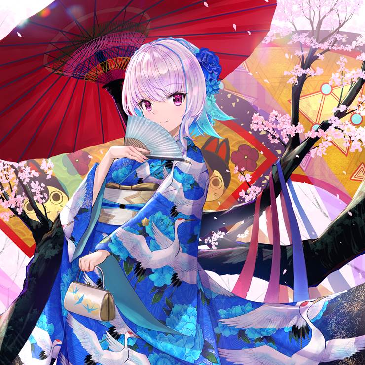 莉泽·赫露艾斯塔, 彩虹社, 虚拟主播, kimono, folding fan, red-lacquered umbrella, 樱, Virtual YouTuber 1000+ bookmarks