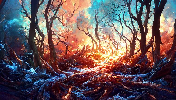 风景, background, ice, fire, 树, 奇幻, sky