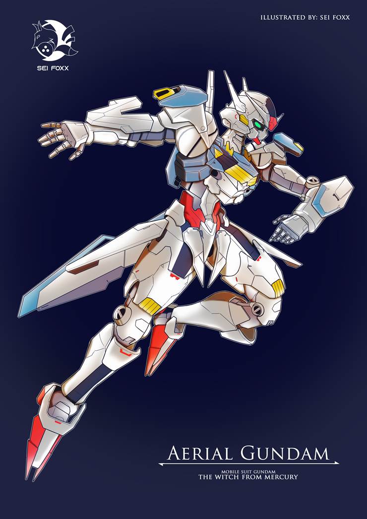 Aerial Gundam|插画师SeiFoxx的风灵高达插画图片