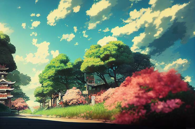 风景, background, sky, 树, flower, 云, 车站, warm