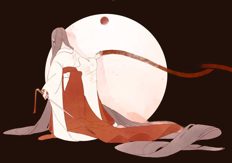 和风, 原创, 和服, very long hair, very long black hair, beauty under the moon