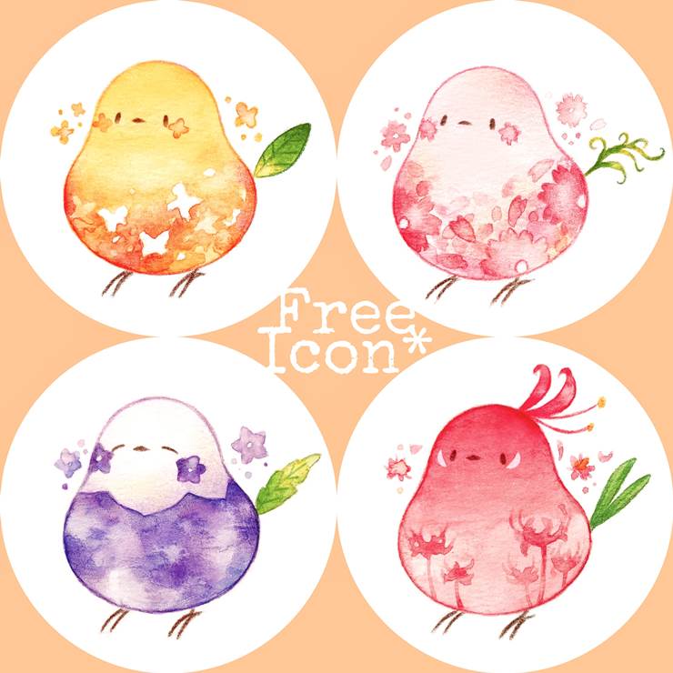 免费图标秋天的花×小鸡|插画师ゆきち子的鸟类动物插画图片