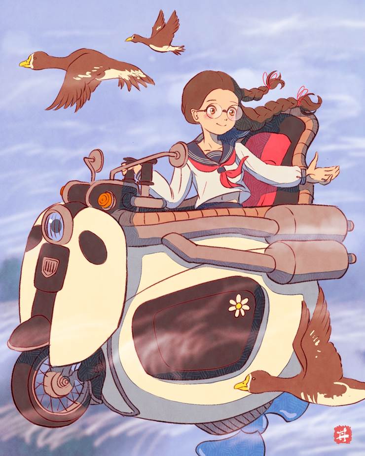 麻花辫, 女孩子, 机娘, 昭和复古风, 眼镜, 眼镜娘, 水手服, uniform