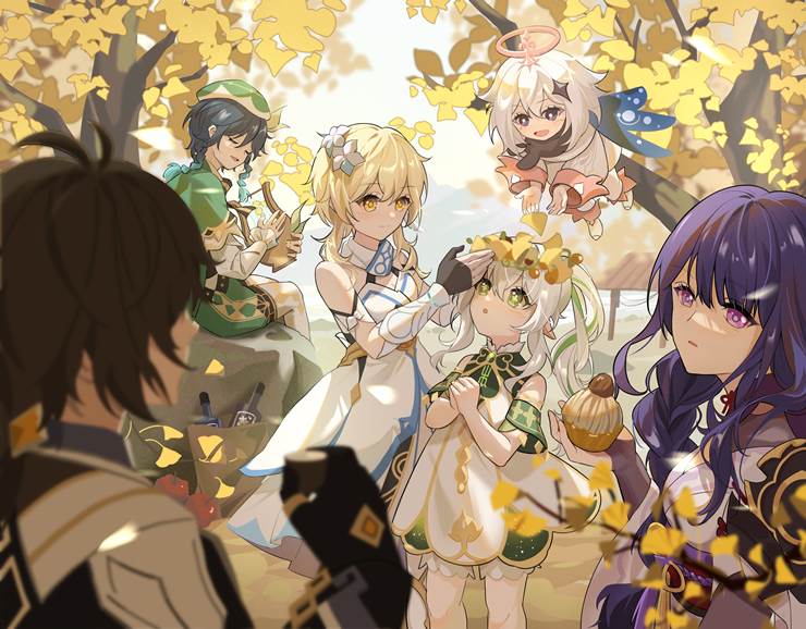 「原神」插画比赛－第二弹：一叶知秋【2周年纪念】－（二次创作部门）, Genshin Impact, firefly, 温迪（原神）, Raiden Shogun, 纳西妲, 萤（原神）, 原神1000收藏