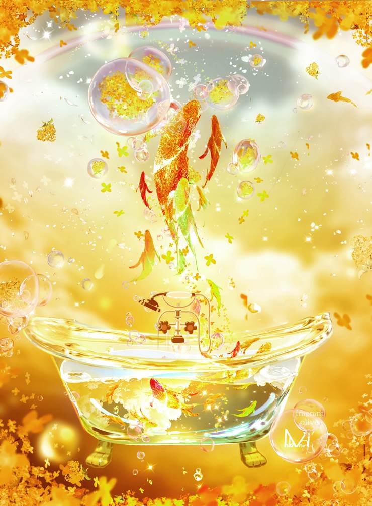 原创, 女孩子, 风景, 原创, 插画, background, osmanthus, autumn, 洗澡, 玻璃之中