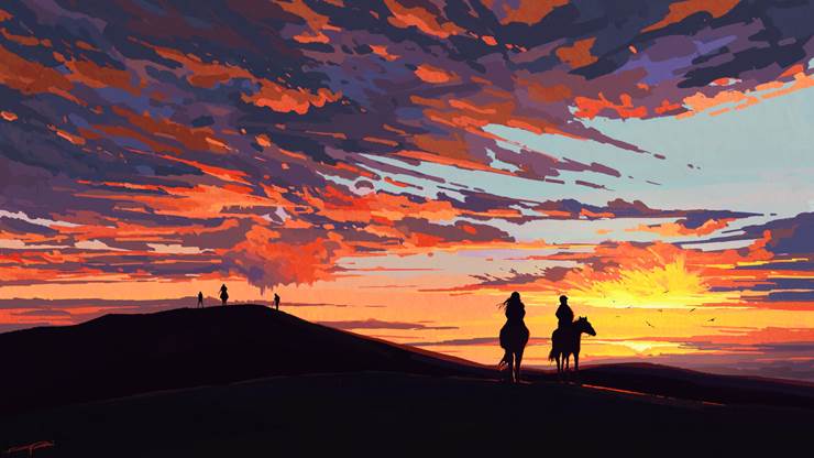 马背上的日落|插画师Fangpeii的治愈插画图片