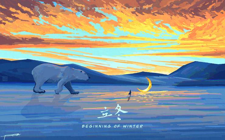 初冬|插画师Fangpeii的雪山插画图片