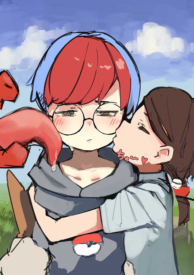 精灵宝可梦, Penny (Pokémon), 宝可梦朱紫, 吻, 女孩子, 插画, 连帽衫, young girl, 涂鸦, Juliana (Pokémon Scarlet and Violet)