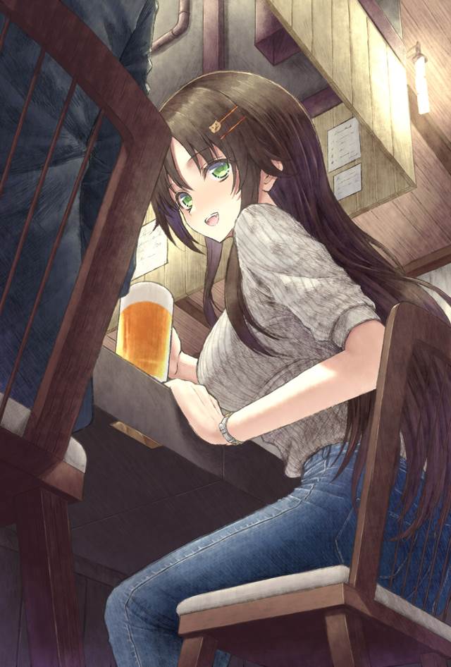 The Idolmaster: Cinderella Girls,Yuki Himekawa,sake-drinking idol,jeans ...