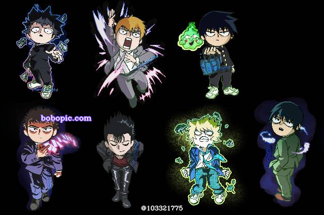 Q版, 灵能百分百, Shigeo Kageyama, Arataka Reigen, Katsuya Serizawa, Dimple, Teruki Hanazawa, Ryo Shimazaki, Ritsu Kageyama