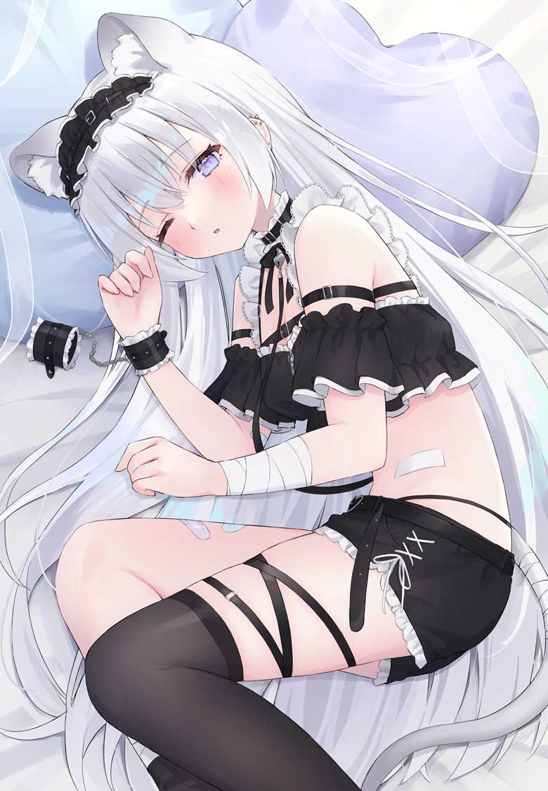 original, girl, virtual youtuber, animal ears, handcuffs, belly