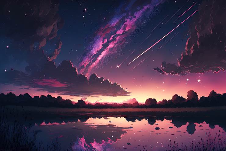 风景, background, starry sky, sky, night, 云, lake