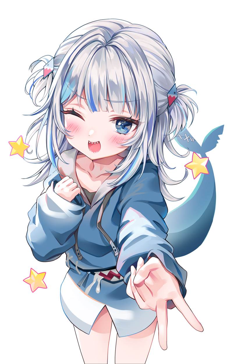 Gawr Gura, virtual YouTuber, Hololive, kawaii, white hair, cute girl