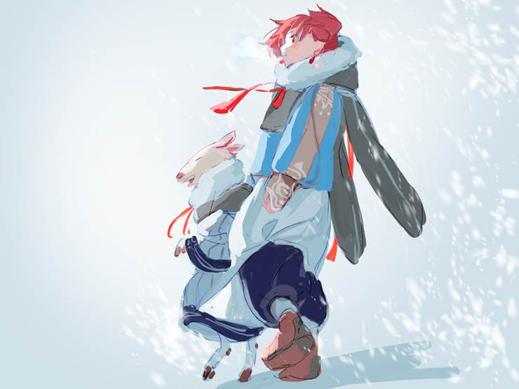 原创, 女孩子, red hair, snow