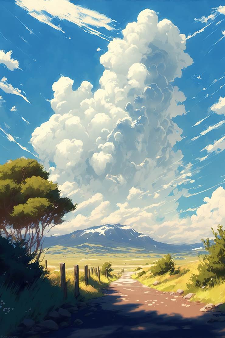 风景, background, 云, sky, 树, mountain, grass