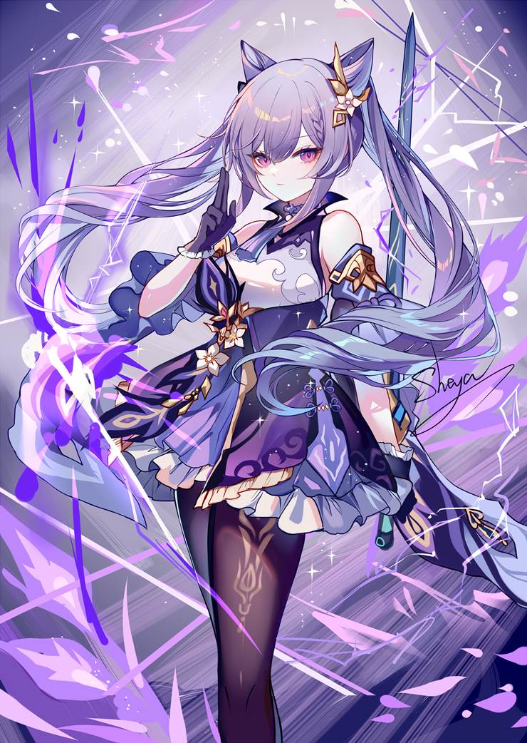 女孩子, Genshin Impact, cat ears, 原神, Keqing, 感觉赢不了, 原神10000收藏