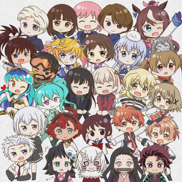 魔法纪录, 鬼灭之刃, 向阳素描, Lycoris Recoil, IDOLiSH7-偶像星愿-, 赛马娘Pretty Derby, 点兔, group picture