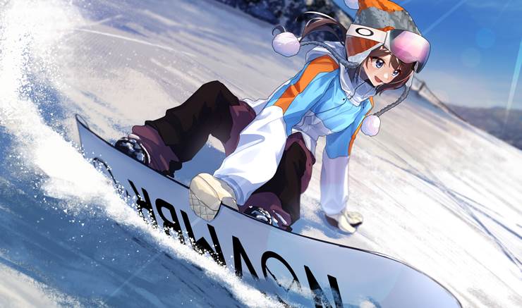 (请求)享受滑雪板的羽澄芳风|插画师伊吹rev的冬天景色插画图片