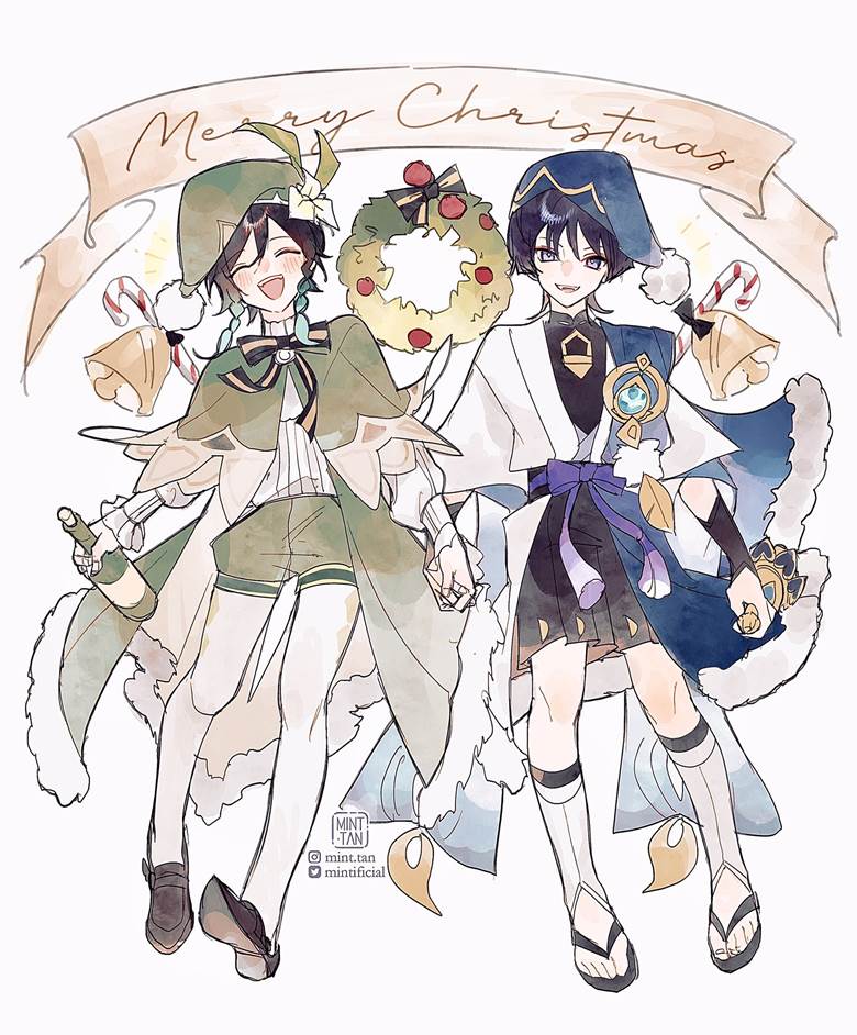 Genshin Impact, 插画, Wanderer (Genshin Impact), 散兵, 温迪（原神）