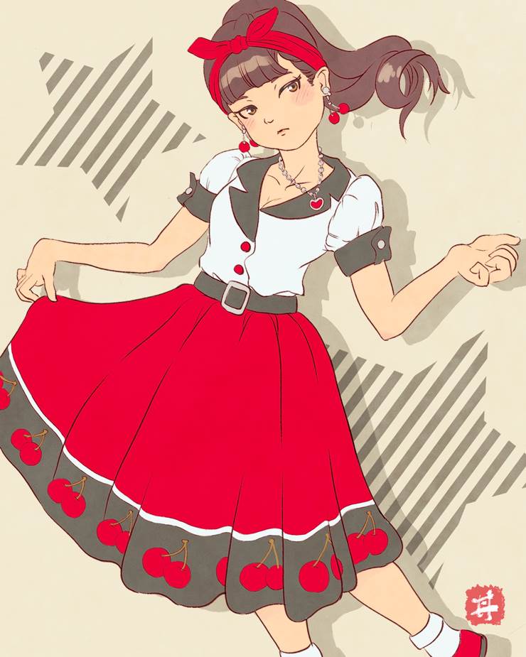 女孩子, 昭和复古风, 马尾, 裙子