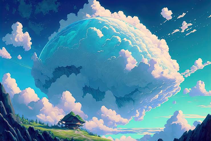 风景, background, sky, 云, mountain, grass, 奇幻