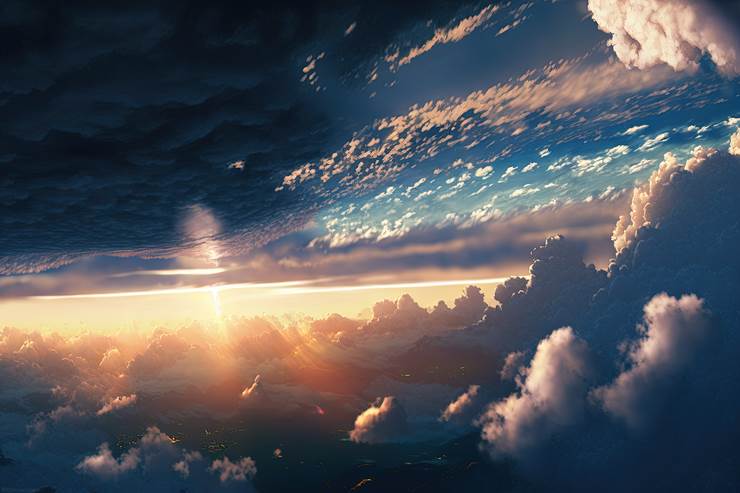 风景, background, sky, 云, sea, 树, 奇幻