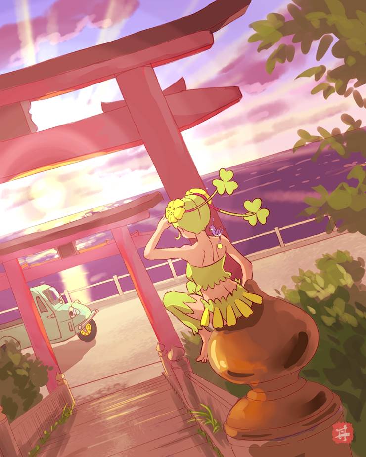 New Year's First Sunrise, shinto shrine, fairy, 女孩子, 昭和复古风