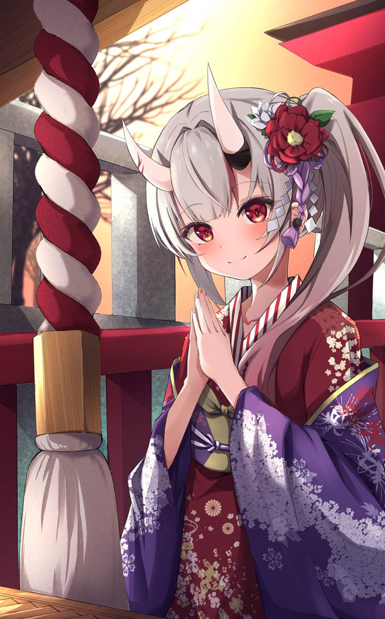 Ayame Nakiri, Hololive, Ayame Nakiri fanart, virtual YouTuber, Japanese style, Hatsumode, shinto shrine, kimono