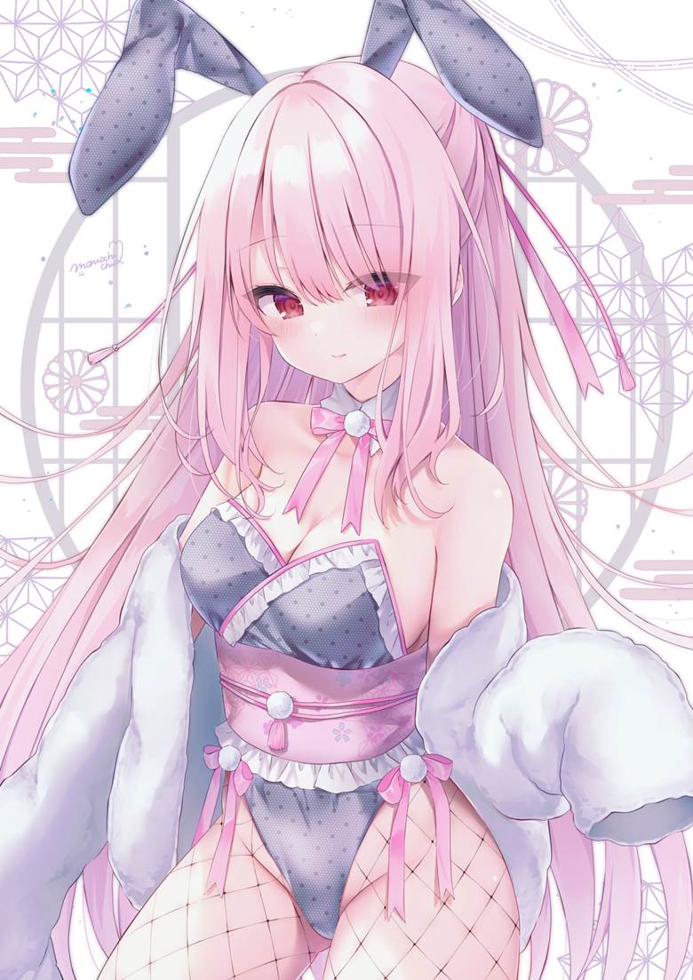 first drawing 2023, 原创, 女孩子, 粉色头发, 原创, 兔女郎, 和风, new year's picture, Year of the Rabbit