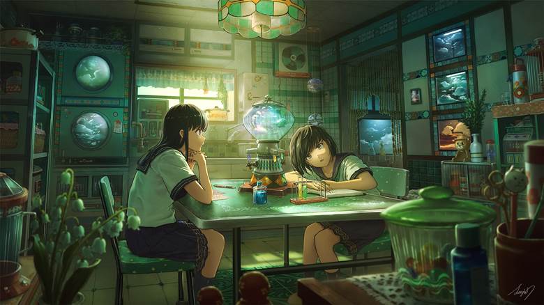 一张风景,小女孩绘画图片