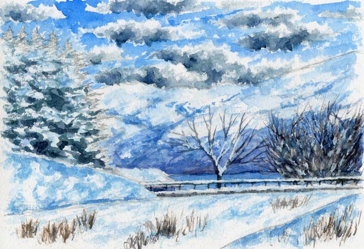 雪と湖|插画师あいう的冬天景色插画图片