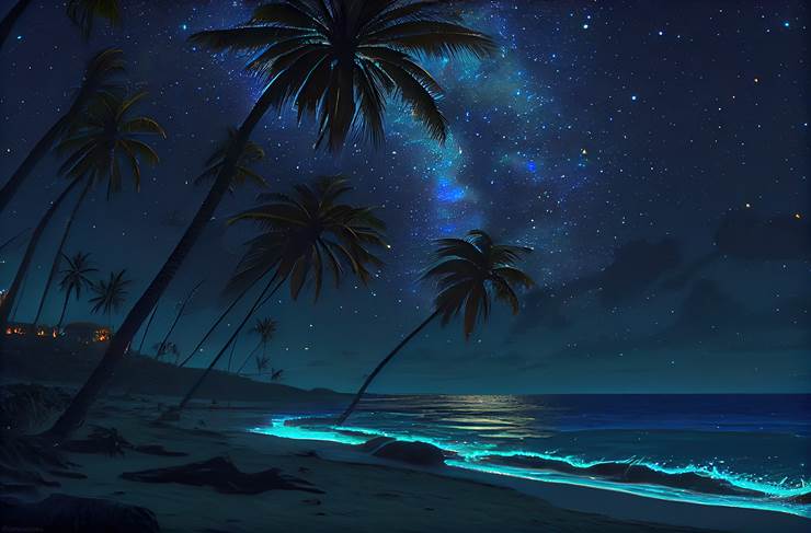 风景, background, night, starry sky, sea, beach