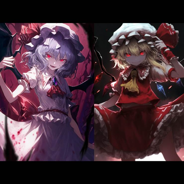 AI Illustration, Touhou Project, remilia scarlet, Flandre Scarlet