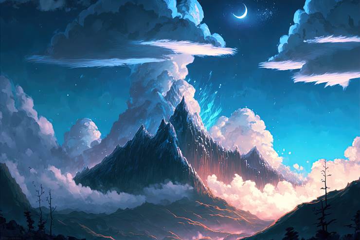 scenery, background, clouds, sky, moon, mountain, ice