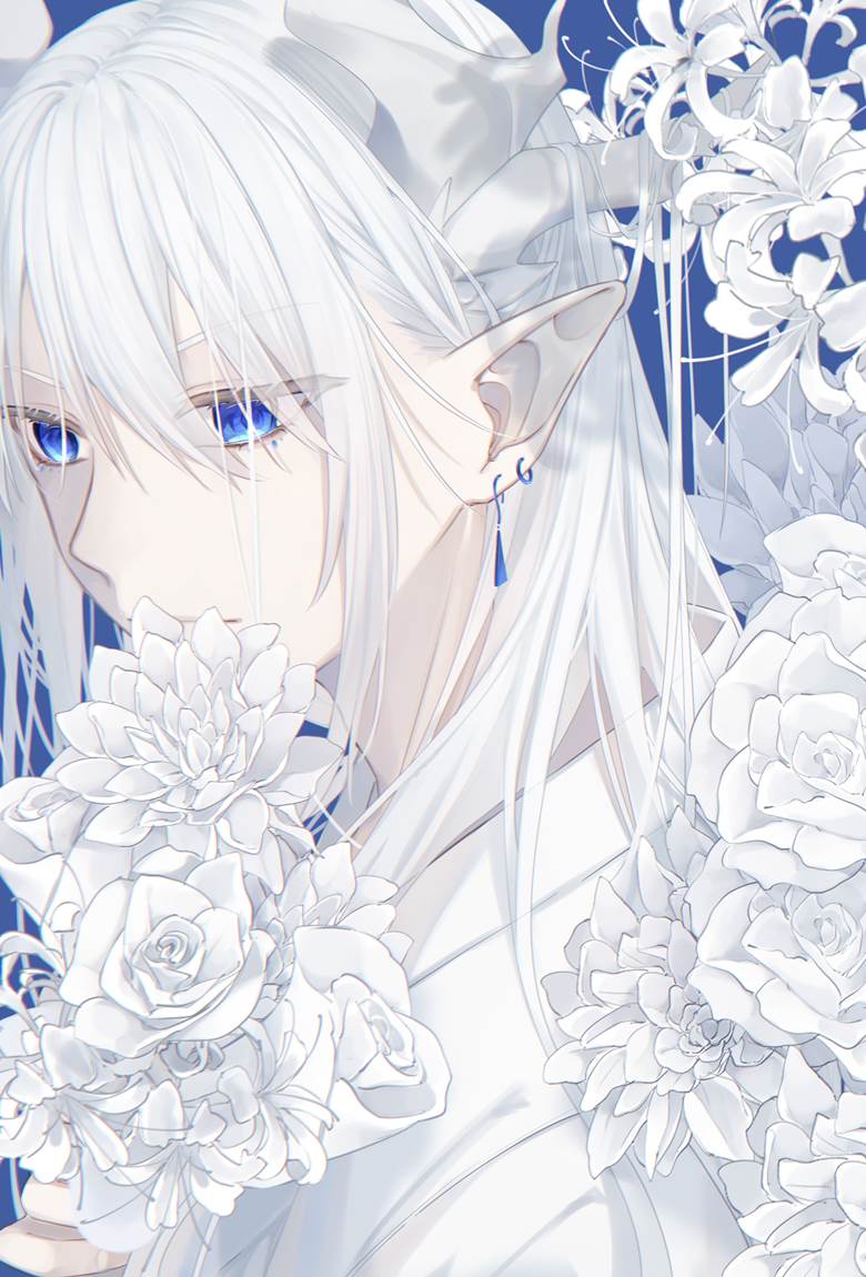 original, boy, creation, illustration, Japanese style, bouquet, long white hair, Original 300+ bookmarks