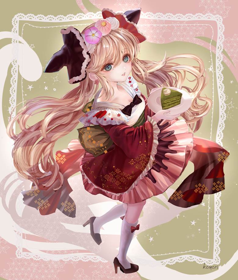 原创, 蛋糕, 洛丽塔, wagashi, Japanese-style, 女孩子, red, Original 300+ bookmarks