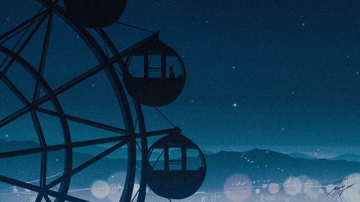 游乐园三宝之一的摩天轮P站插画壁纸，拿手机拍风景最美了