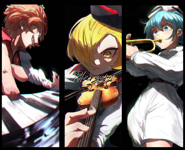 illustration, Touhou Youyoumu ~ Perfect Cherry Blossom, Prismriver Sisters, Lunasa Prismriver, Lyrica Prismriver, Merlin Prismriver, Touhou