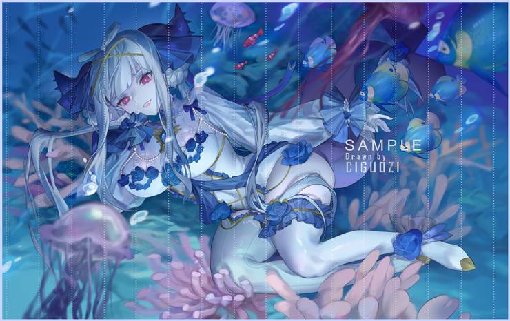 commission or request, Appointed, requested illustration, paid request, seafloor, large breasts, inhuman girl, underwater