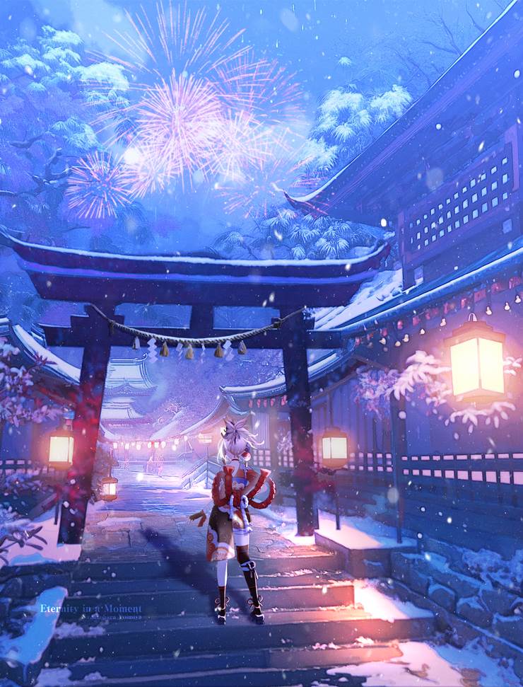 Genshin Impact, 女孩子, Yoimiya, 场景, 风景, 焰火, 原神1000收藏