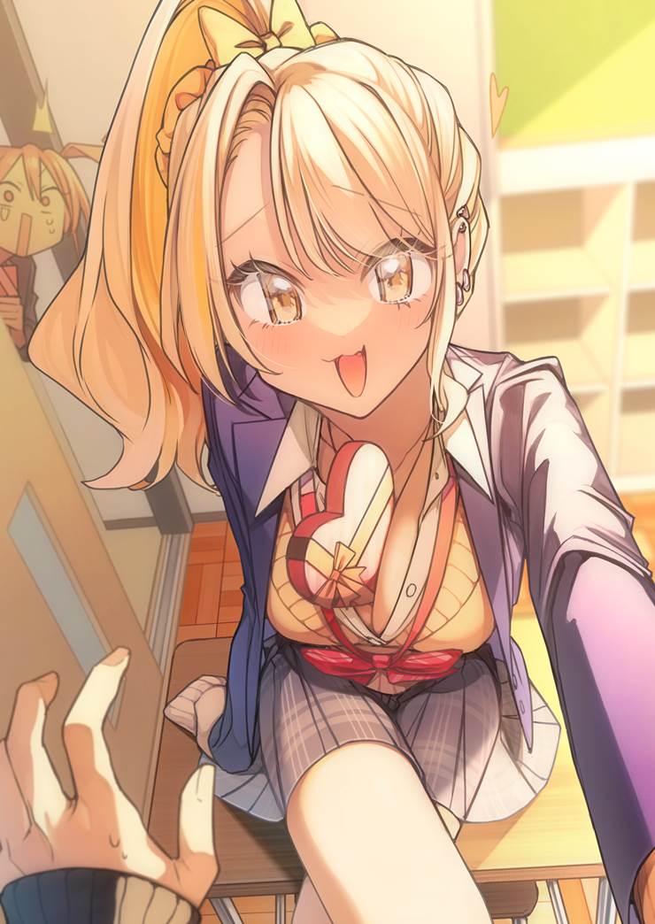 original, girl, downblouse, uniform, gyaru, valentine, Valentine's day, blonde, Put between boobs