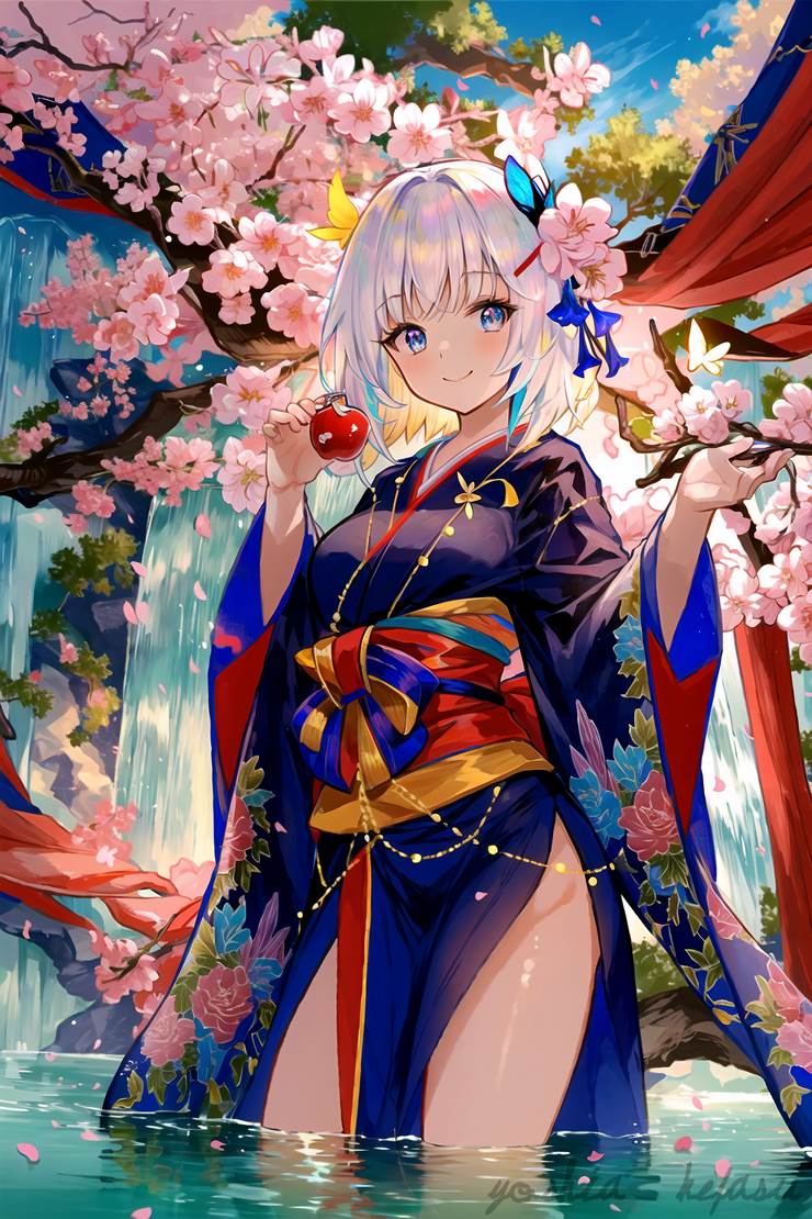kimono, Japanese style, girl, kimono, Kaf, AI illustration, AI-Generated, young girl